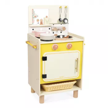 Bucătărie de jucărie din lemn Janod cu 10 accesorii Shiny Grandma 3+