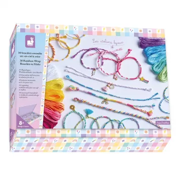 Set creativ de bricolaj Janod pentru confecționat bijuterii, brățări curcubeu, 30 piese, 8+