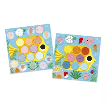 Set creativ Janod My Arts & Crafts pentru copii de 2 ani, autocolante rotunde Around the Pond