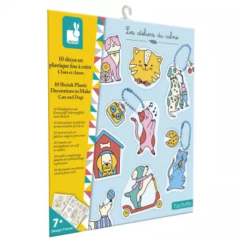 Set artistic DIY Janod cu plastic termocontractabil - pisici și câini - 10 ornamente - de la 7 ani