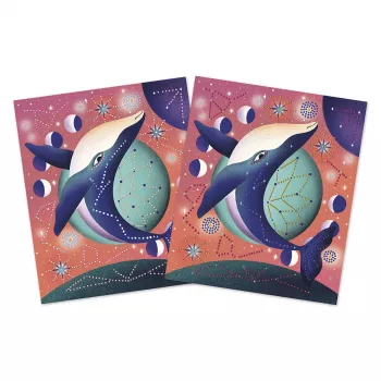 Set creativ Janod pictură cu puncte pointillism 3D animale cosmice 8+