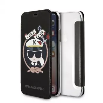 Karl Lagerfeld KLFLBKPXKSB husă tip carte Signature Glitter pentru iPhone X/Xs, negru
