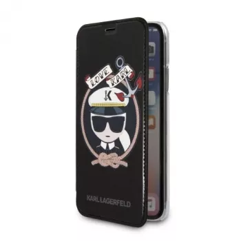 Karl Lagerfeld KLFLBKPXKSB husă tip carte Signature Glitter pentru iPhone X/Xs, negru