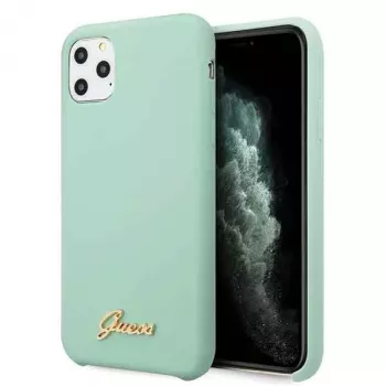 Husă rigidă din silicon Guess GUHCN58LSLMGG pentru iPhone 11 Pro Green cu logo Vintage Gold