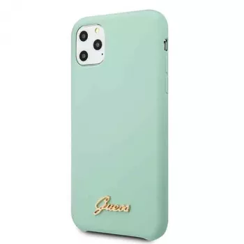 Husă rigidă din silicon Guess GUHCN58LSLMGG pentru iPhone 11 Pro Green cu logo Vintage Gold