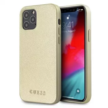 Husă rigidă Guess GUHCP12LIGLGO pentru iPhone 12 Pro Max 6,7 inch Gold Iridescent