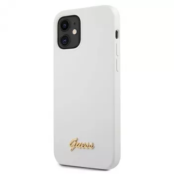 Husă rigidă albă Guess GUHCP12SLSLMGWH pentru iPhone 12 Mini 5,4 inch Metal Logo Script