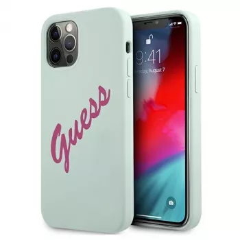 Husă rigidă din silicon Guess Silicone Vintage pentru Apple iPhone 12 / 12 Pro 6,1 inch - Albastru Fuchsia
