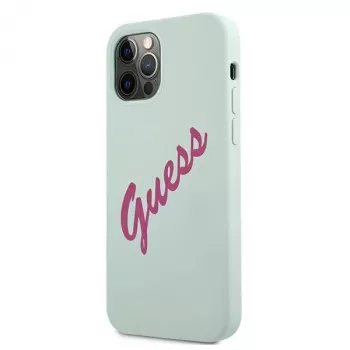 Husă rigidă din silicon Guess Silicone Vintage pentru Apple iPhone 12 / 12 Pro 6,1 inch - Albastru Fuchsia