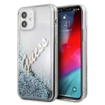 Guess Glitter Vintage Script Husă rigidă pentru Apple iPhone 12 mini - albastră