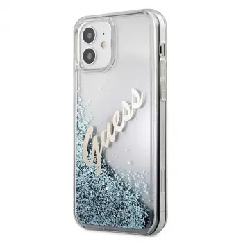 Guess Glitter Vintage Script Husă rigidă pentru Apple iPhone 12 mini - albastră