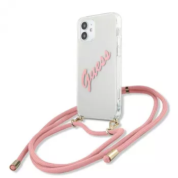 Husă rigidă Guess GUHCP12SCRTVSPI pentru iPhone 12 mini 5,4 inch Pink Script Vintage