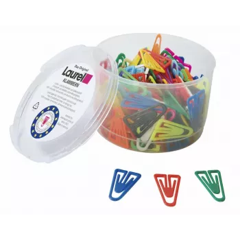 Clemă de hârtie din plastic LAUREL 35 mm asortate, pachet de 200