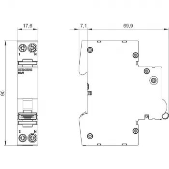 Siemens 5SV6016-7KK16 Întrerupător de protecție la arc electric (AFDD) cu MCB C16 2 poli 230V 1TE
