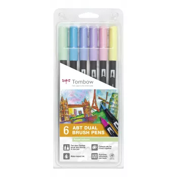 Set pix cu peniță dublă Tombow ABT-6P-2 - 6 culori - vârf fin și vârf pensulă - multicolor