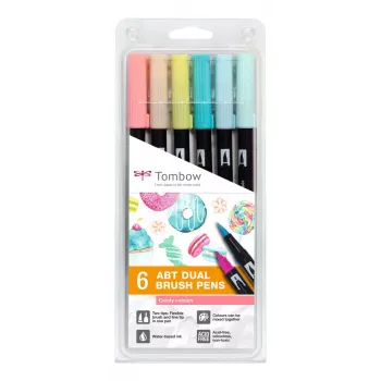 Set pix cu peniță dublă Tombow ABT-6P-4 - 6 pixuri - vârf fin și vârf pensulă - multicolor - rotund