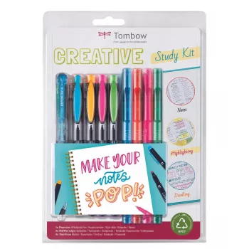 Set creativ de studiu Tombow The Creative Study Kit, include 4 pixuri cu bilă Reporter și 4 markere Mono Edge