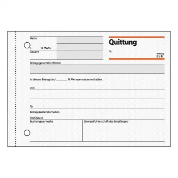 Sigel QU619 carnet de formulare chitanțe, TVA afișat separat, A6 format landscape, 50 file