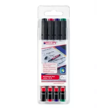 EDDING 142 M set markere OHP - negru, albastru, verde, roșu - vârf rotund - mediu - 1 mm - cerneală pe bază de alcool - pentru folie, sticlă, plastic
