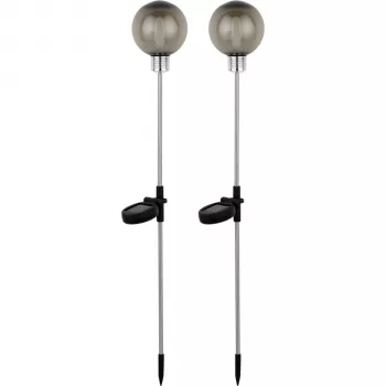 Set 2 lămpi solare de grădină REV Ritter, sfere din oțel inoxidabil cu țăruș de pământ, IP44, durată de iluminare 6h, 2920010050