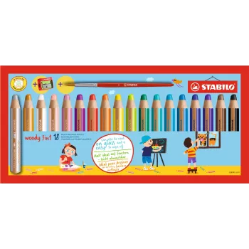 Creion STABILO Woody 3 in 1 Multi-Talent - moale - culori asortate - 18 bucăți