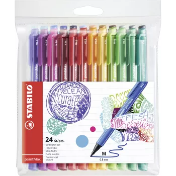 STABILO pointMax Fineliner Pen Set - 24 Assorted Colours - 0.8 mm Fibre Tip - Water-Based Ink