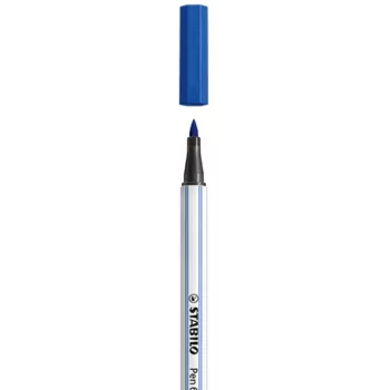 Cariocă cu pensulă STABILO Pen 68 Brush, albastru, vârf tip pensulă, cerneală pe bază de apă, hexagonală, 1 buc.