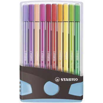 Set carioci cu vârf fetru STABILO Pen 68, mediu, 20 culori, asortate, 1 mm, rezistent la capac lăsat deschis 24 h, cerneală pe bază de apă