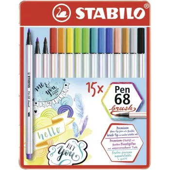 STABILO Pen 68 Brush - 15 culori - asortate - cerneală pe bază de apă - Germania - adulți și copii