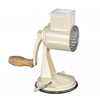 Zassenhaus Răzătoare cu tambur Classic Cream – Răzătoare rotativă cu 3 tamburi din oțel inoxidabil, bază cu ventuză, manivelă ergonomică