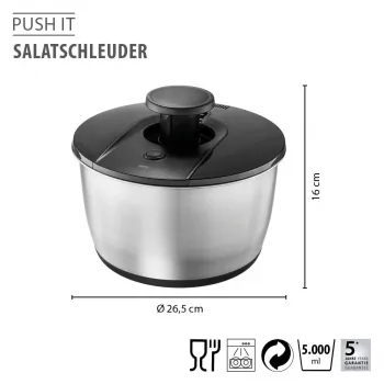 Uscător de salată GEFU PUSH IT din oțel inoxidabil