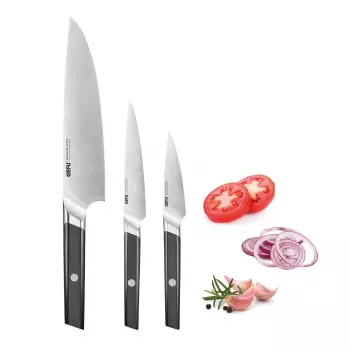 GEFU ACURO set de 3 cuțite - cuțit de bucătar, cuțit universal și cuțit de curățat