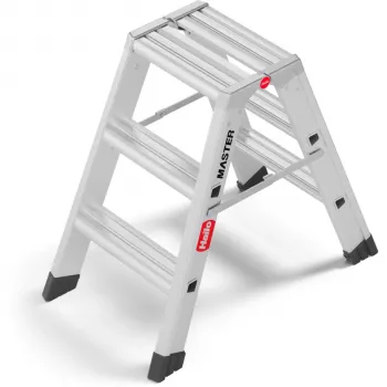 Scară cu trepte pliantă cu două fețe Hailo Master D80 2 x 3 trepte, aluminiu, capacitate 150 kg, EN 131