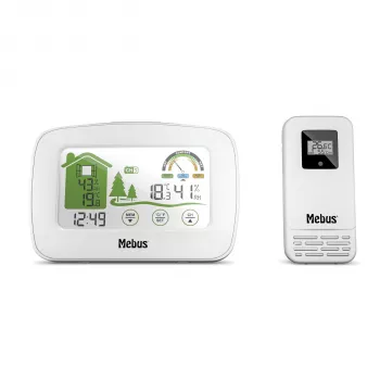 MEBUS 40903 Stație meteo wireless cu senzor exterior, afișaj LCD, ceas radio DCF, prognoză meteo, faza lunii, negru