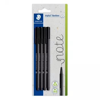 Fineliner STAEDTLER Triplus 0,3 mm negru, pachet de 4