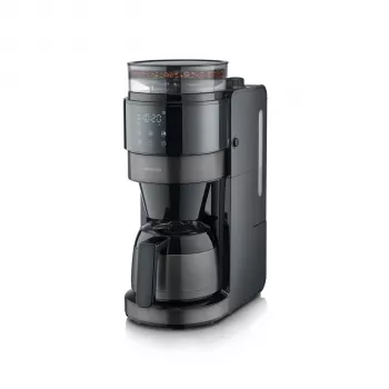 Cafetieră cu filtru SEVERIN cu râșniță integrată, 1000 W, 8 cești, carafă termică, negru/oțel inoxidabil