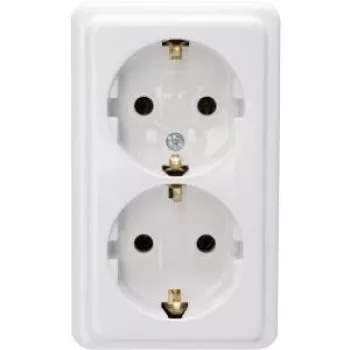 Priză cu contact de protecție 2 module HEINRICH KOPP, montaj aparent, standard, alb arctic 102502002