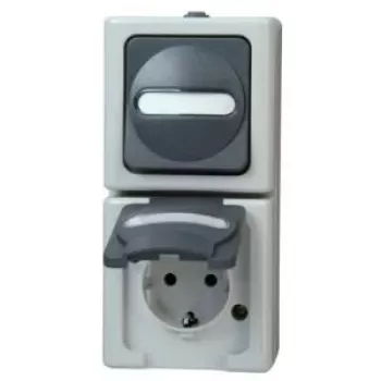 Combinație întrerupător-priză HEINRICH KOPP verticală montaj aparent pentru mediu umed IP44 gri (130856009)