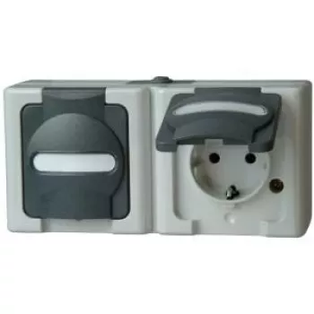 Combinație întrerupător și priză Schuko HEINRICH KOPP BLUE ELECTRIC montaj aparent, gri (131256002)