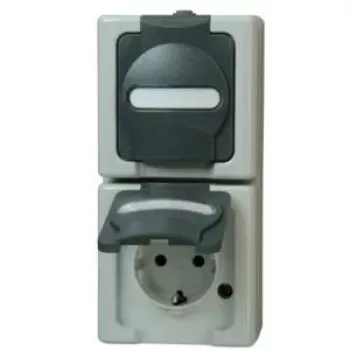 Priză Schuko Heinrich Kopp 131456008 2 module verticală, montaj aparent, negru/gri, 250V, 16A