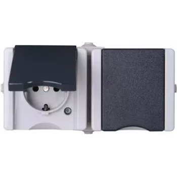 Priză etanșă montaj aparent HEINRICH KOPP proAQA 2 prize orizontal gri IP44 16A 250V (950656001)