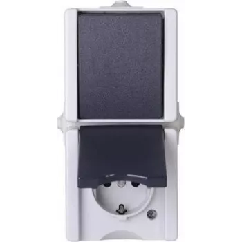 Combinație verticală întrerupător/priză Schuko Heinrich Kopp montaj aparent etanș proAQA gri