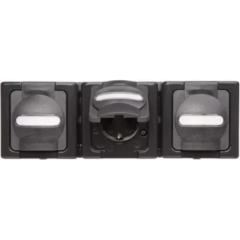 Priză montaj aparent Heinrich Kopp BlueElectric 3x Schuko IP44 antracit lucios orizontal cu capac rabatabil
