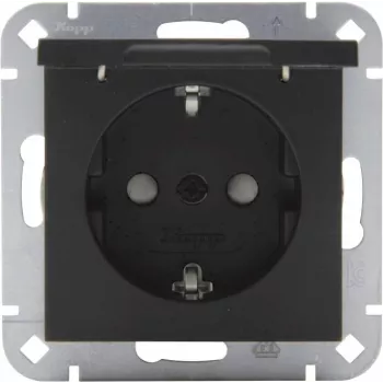 Priză SCHUKO Heinrich Kopp cu capac rabatabil, negru mat, funcție de încărcare USB, IP44