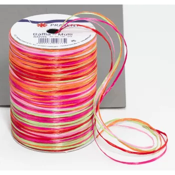 Panglică cadou C.E. PATTBERG Raffia mată roz/roșu/portocaliu/verde 3,0 mm x 50,0 m