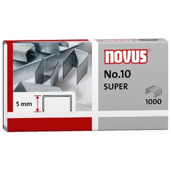 Novus Dahle No.10 SUPER Capse - lungime braț 5 mm - oțel inoxidabil - 1000 capse - capacitate 20 de coli