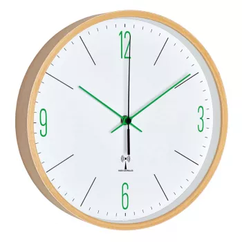 TFA Dostmann ceas de perete radiocontrolat design analogic cu ramă din arțar, verde (60.3524.04)