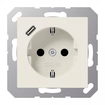 Priză SCHUKO JUNG A 1520-18 C 16 A cu încărcător USB (JUNG Quick Charge) 1 x Type-C, Safety Plus, seria AS, alb (ivory)