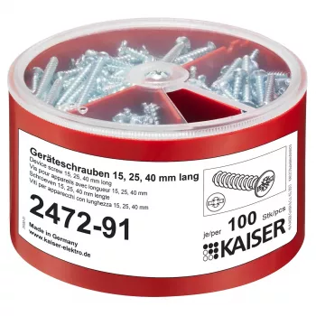 Kaiser Elektro 2472-91 Cutie sortiment șuruburi de aparat, 100 bucăți pe dimensiune 3,2x15/25/40 mm