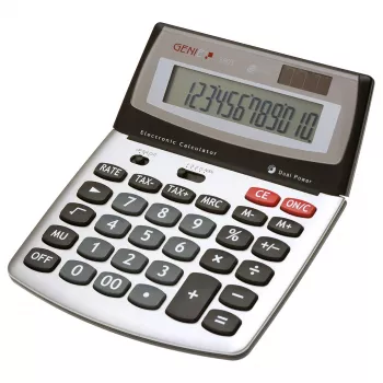 Calculator de birou Genie 560 T - 12 cifre - afișaj înclinabil - alimentare duală (solar și baterie) - negru/argintiu